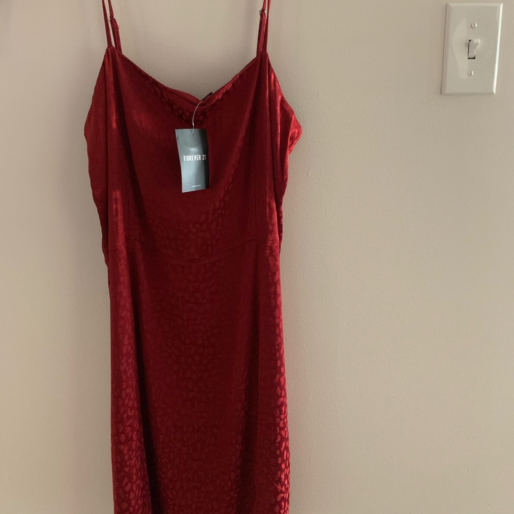 Red Cheetah Print Silk Slip Dress